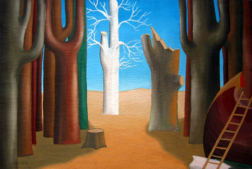 Felix Labisse - Surrealistic Landscape - c.1960 gouache on paper